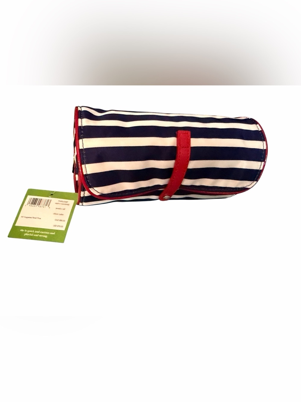 NWT Kate Spade Striped Navy & White Roll Jewelry Travel Vacay Bag with Red Trim - Picture 2 of 14